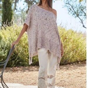 Johnny Was Knit Purple White Poncho with Tassels O/S